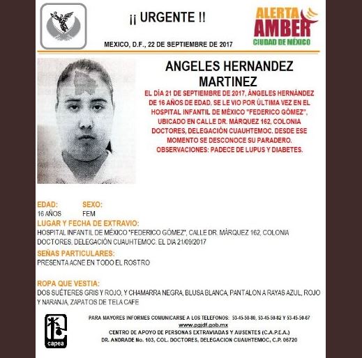Activan Alerta Amber para localizar a menor extraviada en la Cuauhtémoc