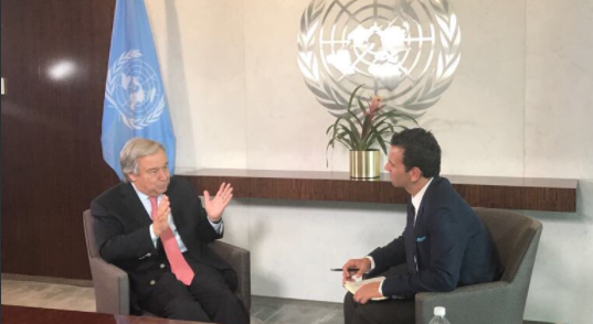 Antonio Guterres, secretario general de la ONU, en entrevista con Carlos Loret