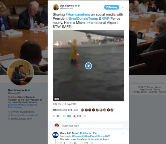 Administración Trump difunde video falso de Irma; era del Aeropuerto CDMX