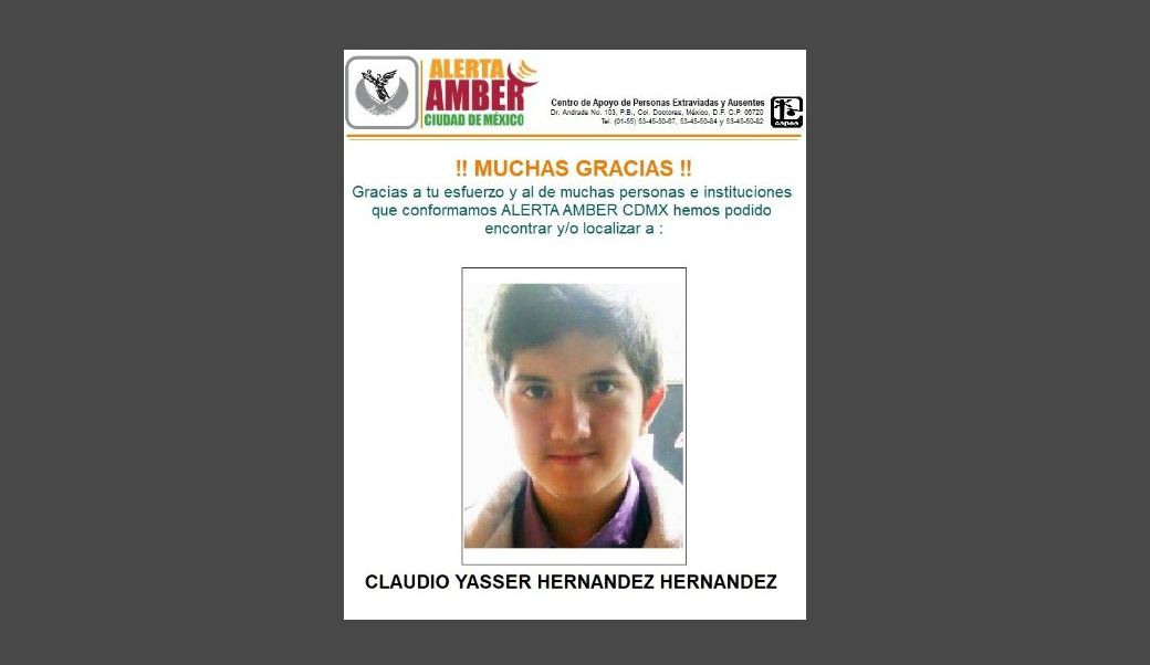 Desactivan Álerta Ámber de Claudio Yasser Hernández Hernández