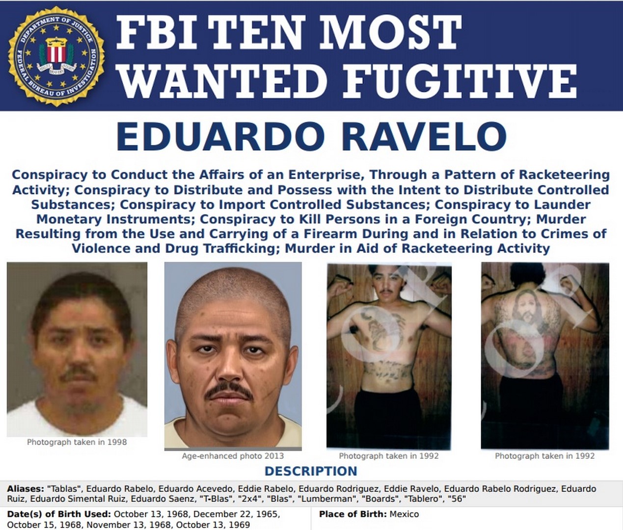 Dos mexicanos, en la lista de los más buscados por FBI