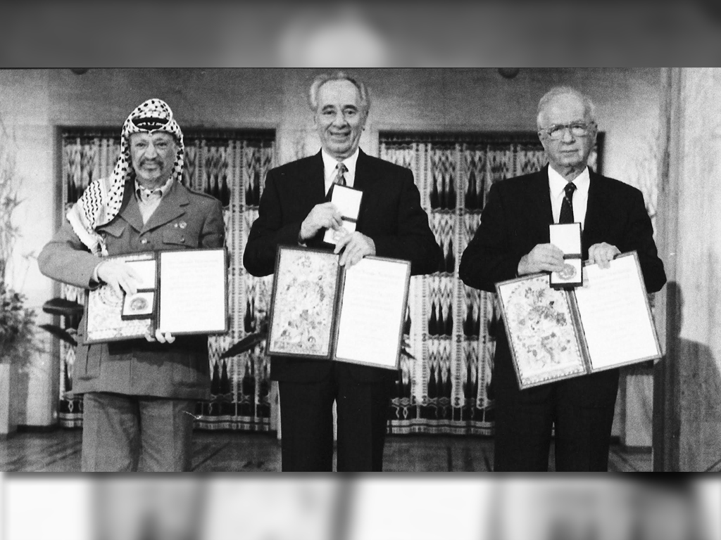 Yasser Arafat, Shimon Peres y Yitzhak Rabin