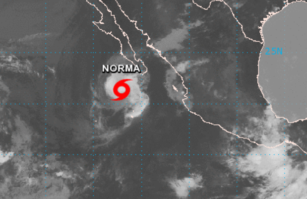 Imagen satelital de la tormenta tropical Norma frente a BCS