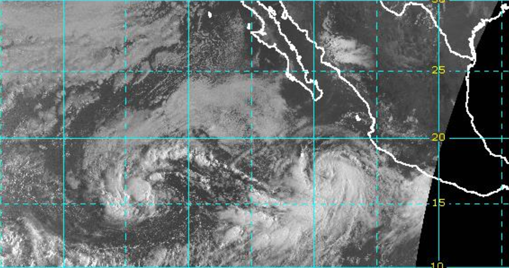 Imagen satelital de la tormenta tropical Norma y el huracán Max