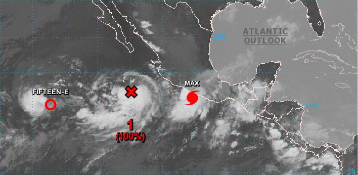 Imagen satelital de tormentas en el Pacífico mexicano