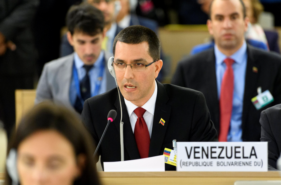 Jorge Arreaza, canciller venezolano, durante su alocución ante el Consejo de Derechos Humanos de la ONU