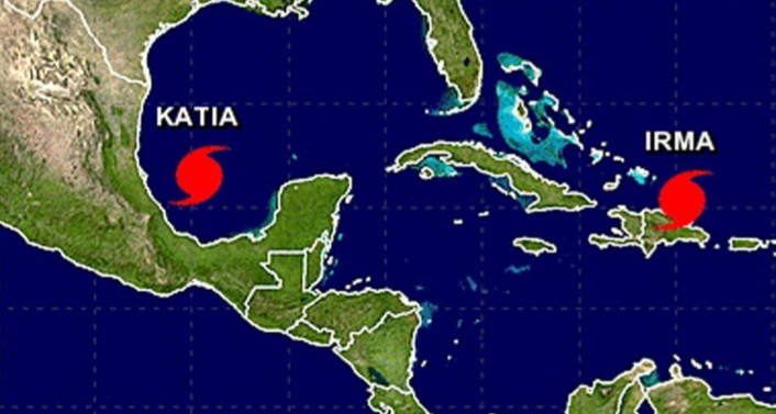 Mapa de los huracanes Katia e Irma en el Atlántico