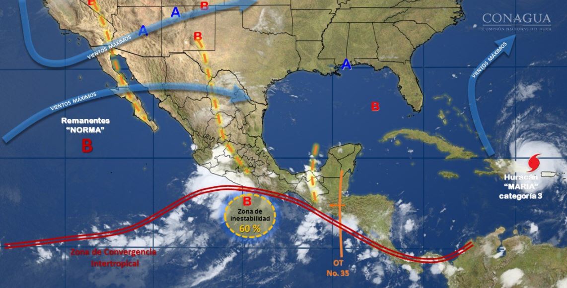 Pronostican tormentas intensas en Guerrero, Oaxaca y Chiapas