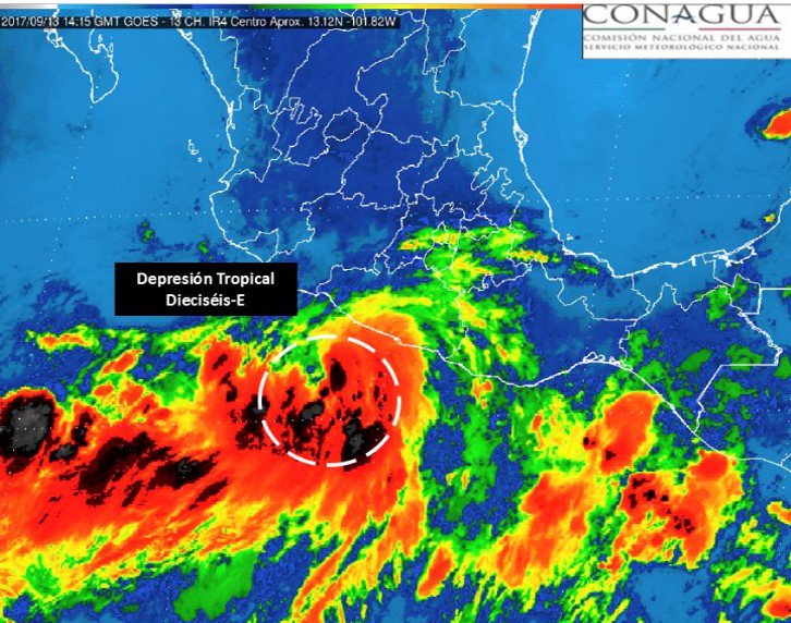 Se forma la depresión tropical 16E en Guerrero