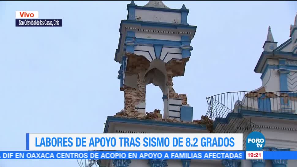 Sismo provoca afectaciones en monumentos de San Cristóbal de las Casas, Chiapas