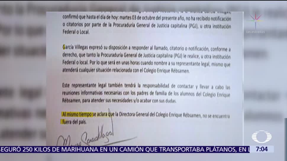 Mónica García Villegas, directora del colegio Rebsamen, dice que no recibió citatorio