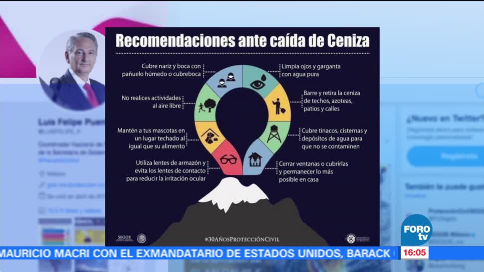 Recomendaciones ante caída de ceniza del Popocatépetl