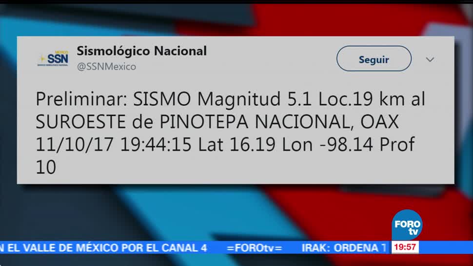 SSN reporta sismo en Oaxaca