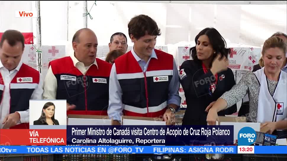 Justin Trudeau visita el centro de acopio de la Cruz Roja