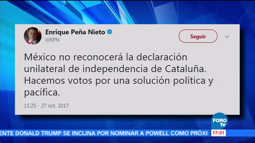 EPN anuncia que México no reconocerá independencia catalana