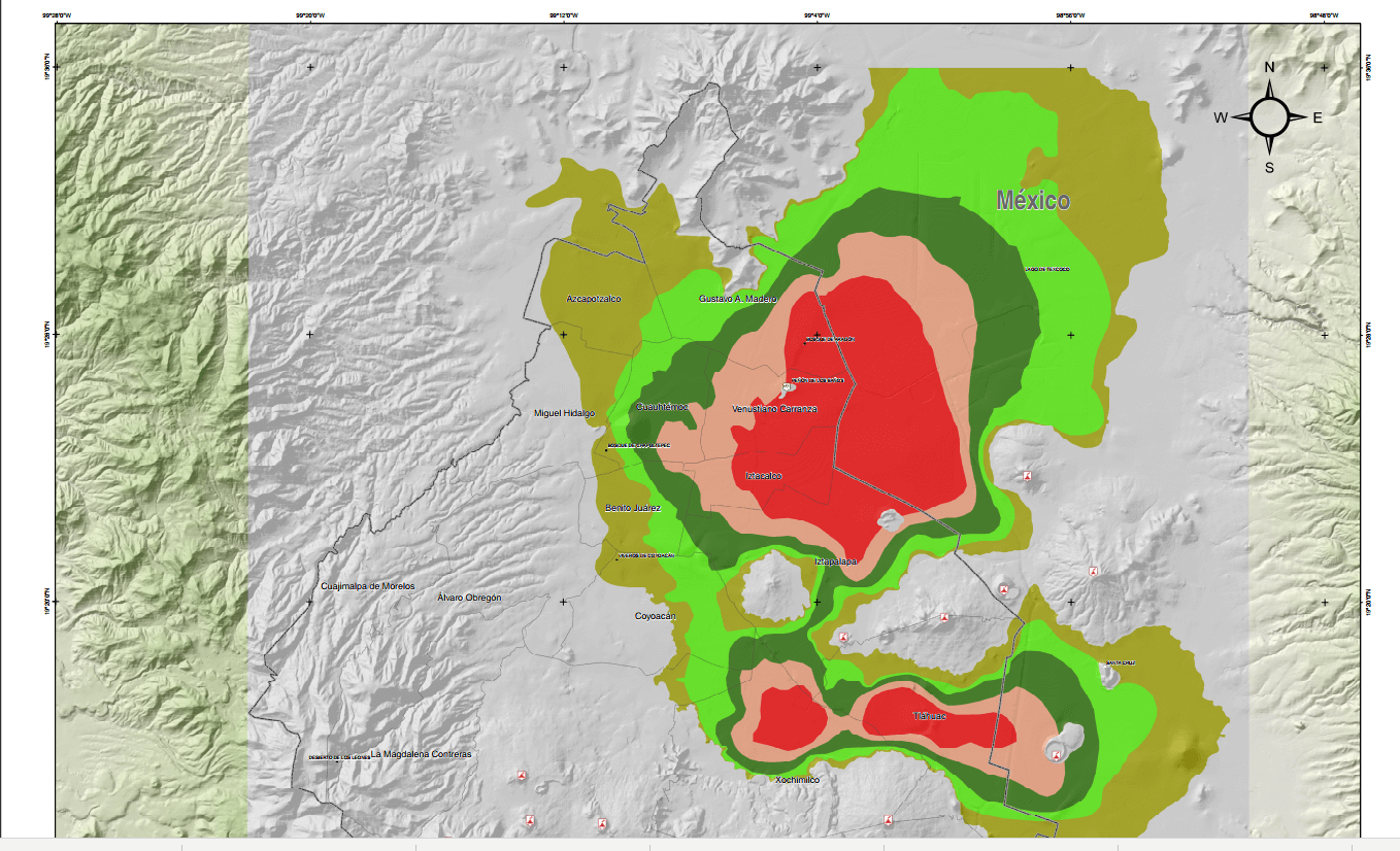 Mapa de zonificación sísmica de la Ciudad de México