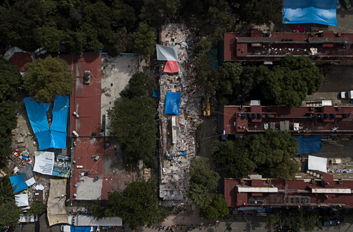 Vista aérea del multifamiliar de Tlalpan, afectado por sismo del 19S