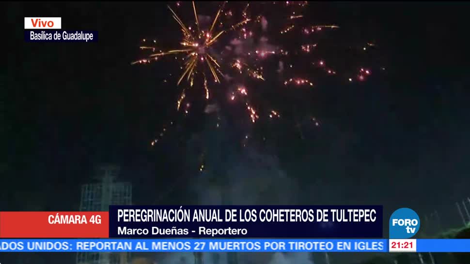 Peregrinación anual de los coheteros de Tultepec en la Basílica de Guadalupe