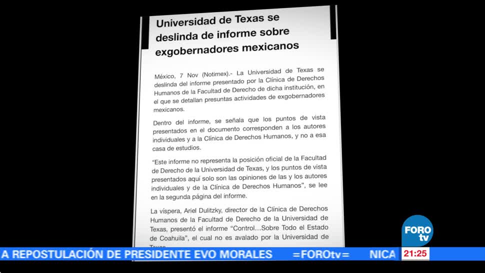 Universidad de Texas se deslinda de informe de exgobernadores mexicanos