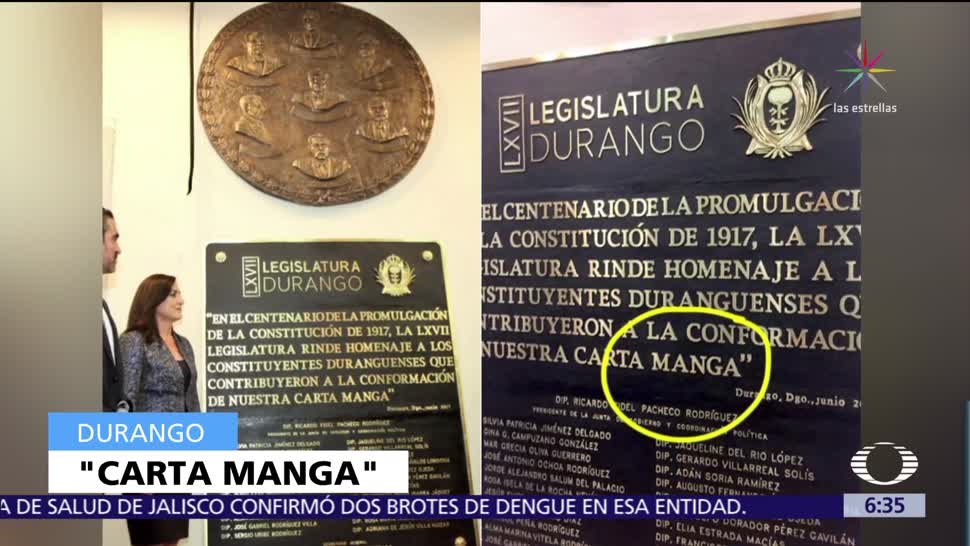 Diputados de Durango rinden homenaje con placa de 'Carta Manga'