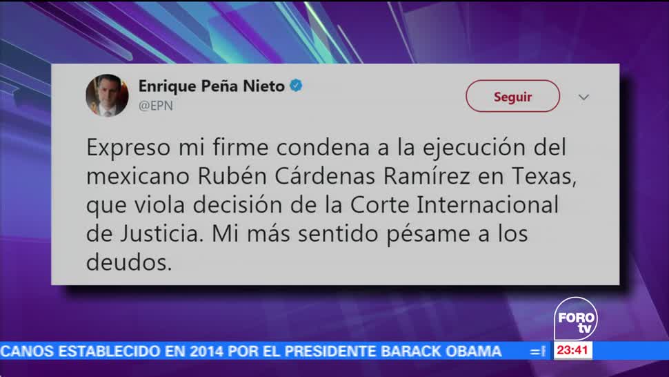 EPN envía pésame a los deudos de Rubén Cárdenas Ramírez
