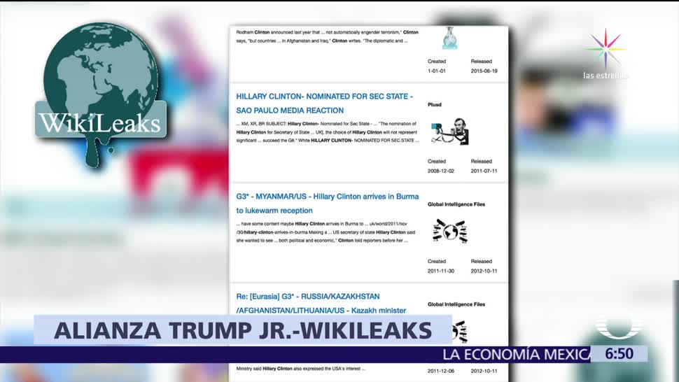 Donald Trump Jr. sostuvo comunicación con Wikileaks durante la campaña