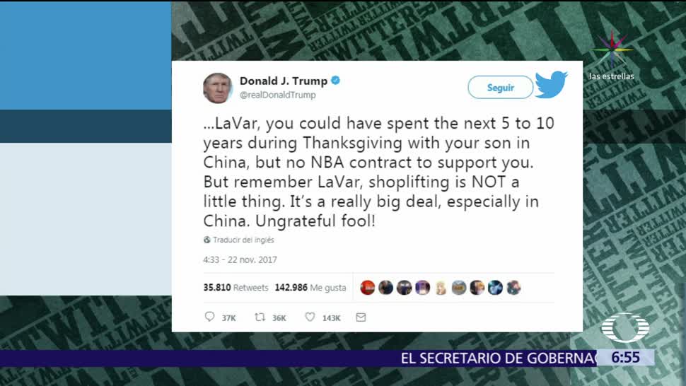 Trump insulta a padre de jugador de basquetbol a través de Twitter