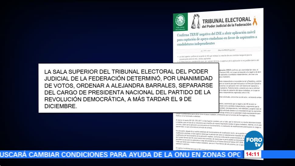 Tribunal ordena a Barrales dejar presidencia del PRD