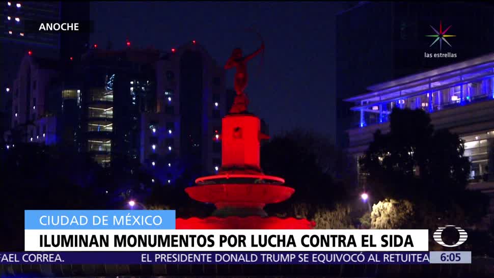 Iluminan monumentos en la CDMX por lucha contra el SIDA