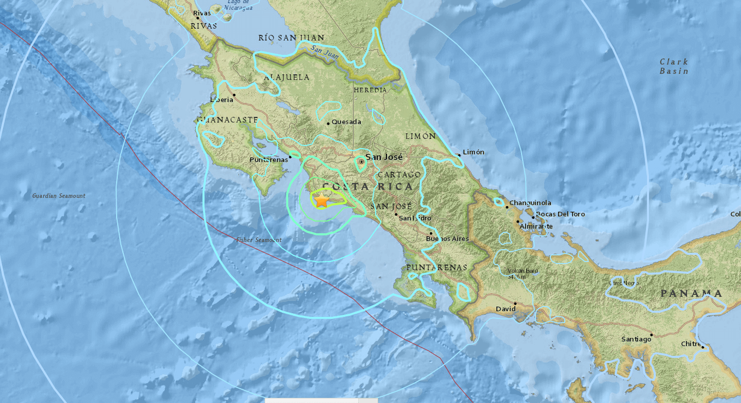 Sismo de magnitud 6.5 sacude la costa de Costa Rica
