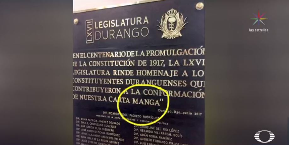 Develan en Congreso de Durango placa conmemorativo con error ortográfico