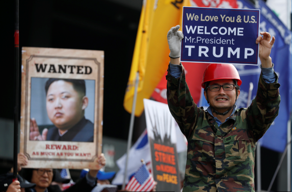 Manifestaciones a favor de la visita de Trump a Corea del Sur