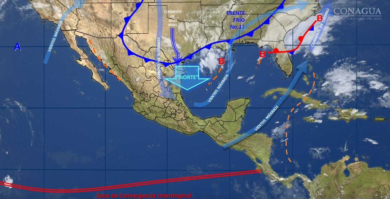 Mapa con el pronóstico del clima para este 22 de noviembre; se pronostica frío intenso al norte, noreste, oriente y centro de México. (SMN)