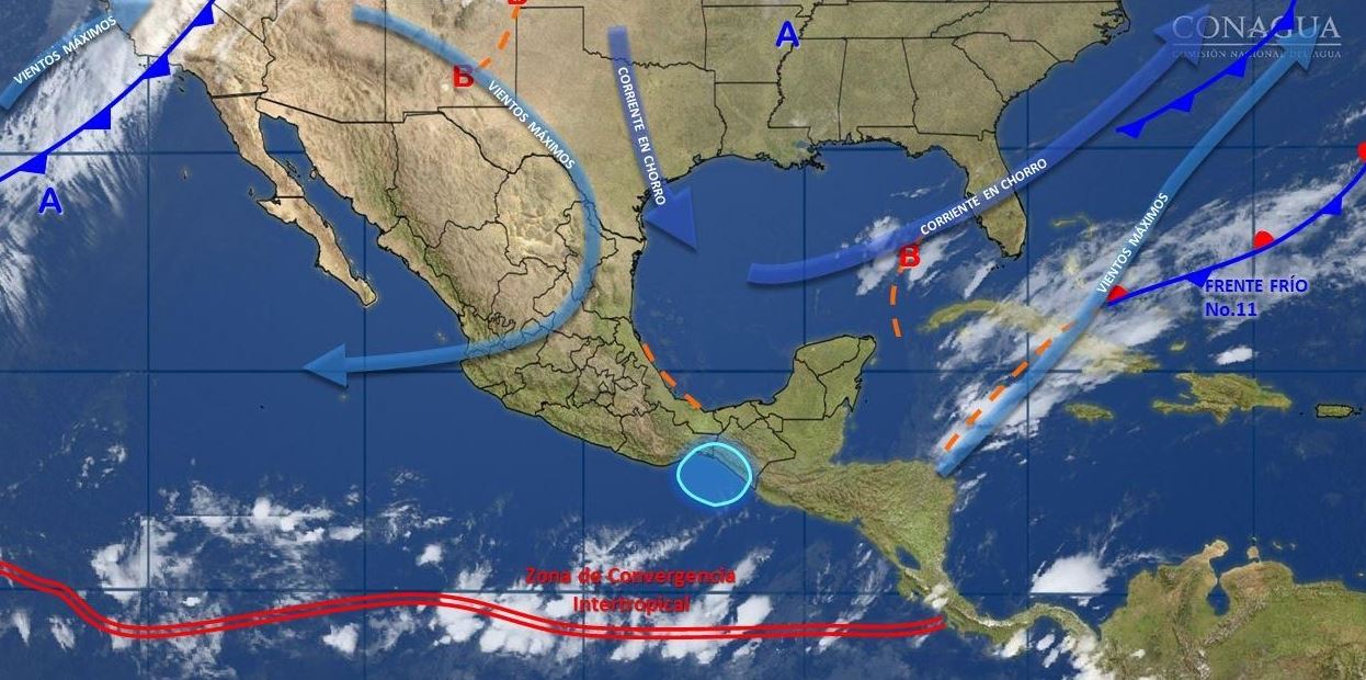 Mapa con el pronóstico del clima para este 27 de noviembre; prevalecen bajas temperaturas y entra nuevo frente frío a México. (SMN)