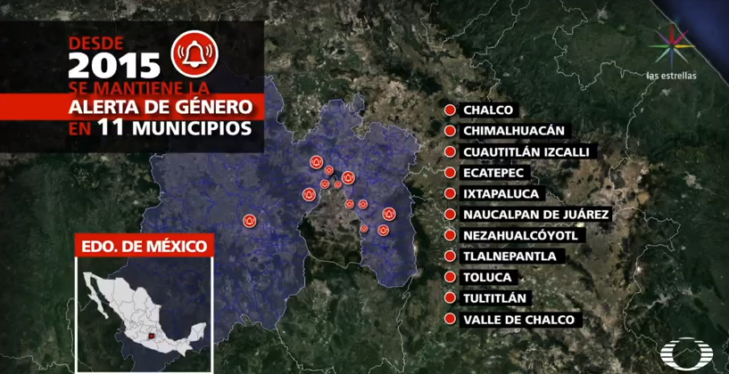 Mapa de los municipios del Edomex donde se activó alerta de género 