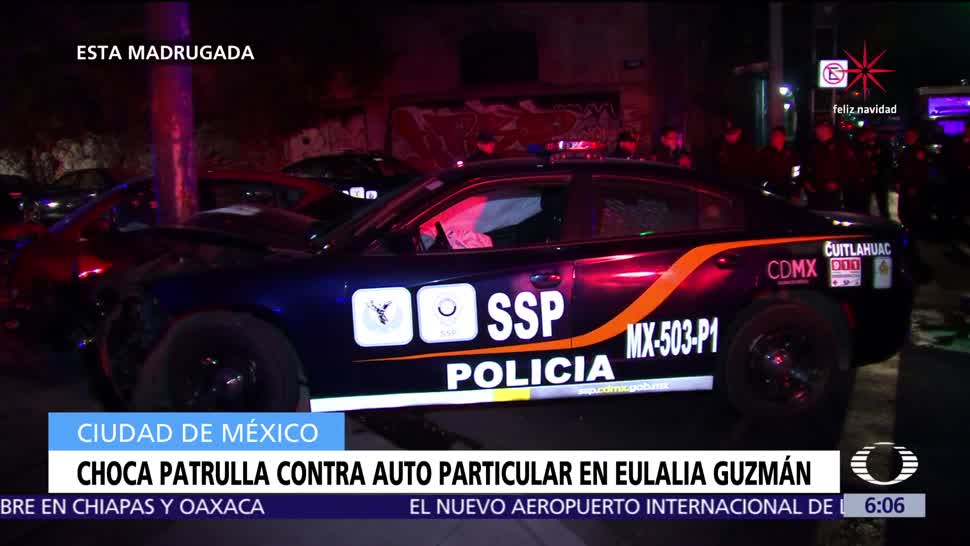 Choca patrulla contra auto particular en Eulalia Guzmán