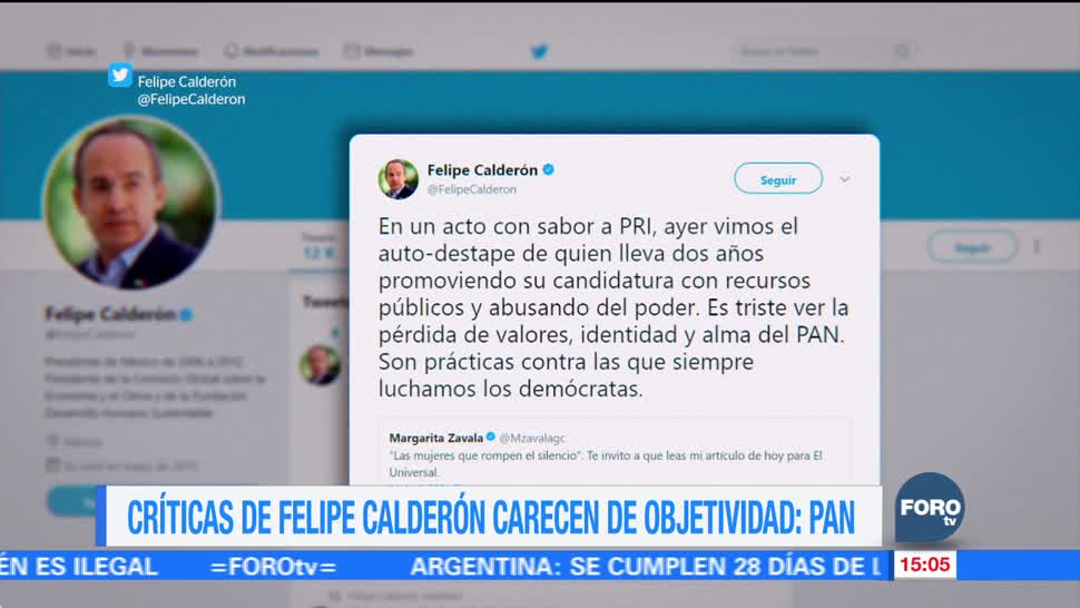 Críticas de Calderón carecen de objetividad: PAN