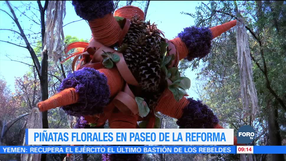 Piñatas florales adornan Paseo de la Reforma