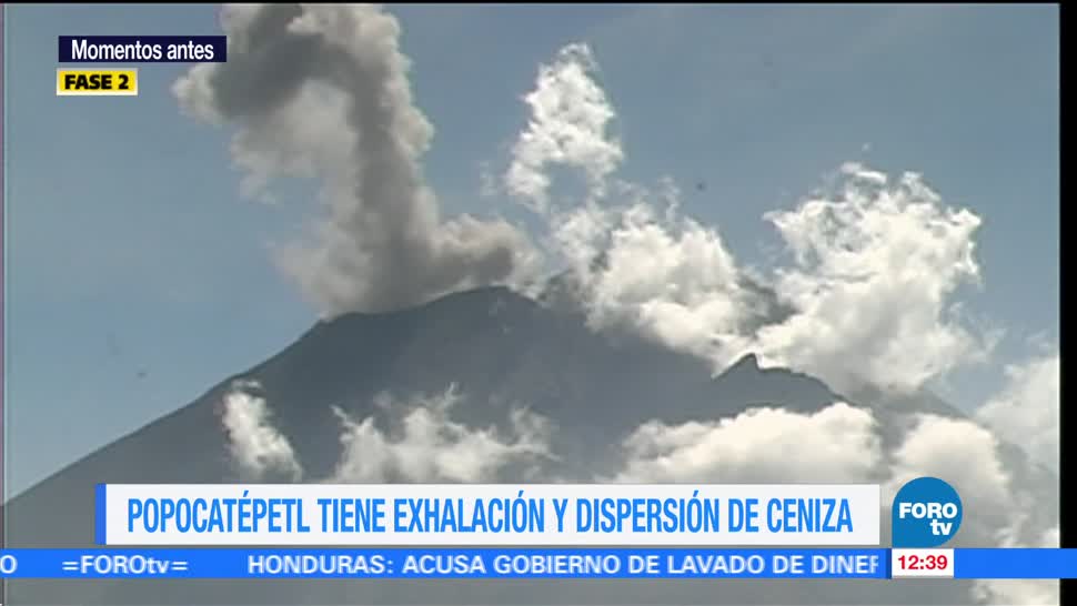 Volcán Popocatépetl registra exhalación con ceniza