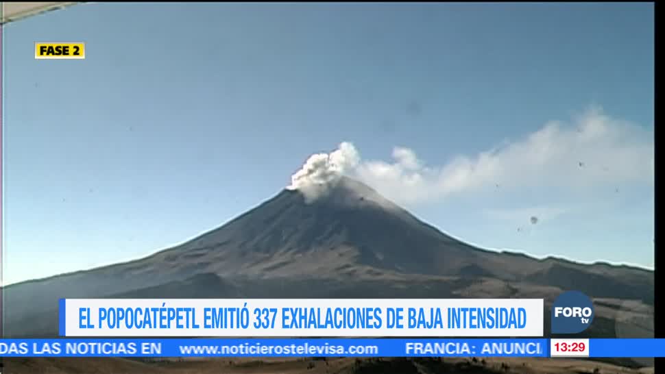 El volcán Popocatépetl emite 337 exhalaciones en las últimas 24 horas