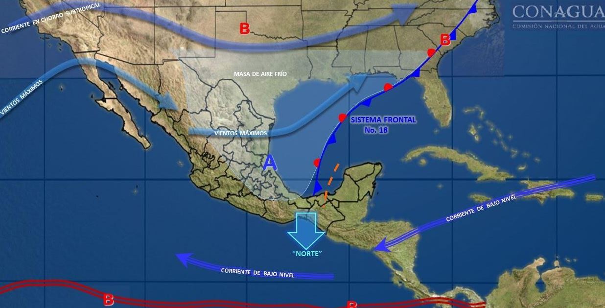 Frente frío 18 mantendrá bajas temperaturas en el norte, noreste, centro y oriente de México