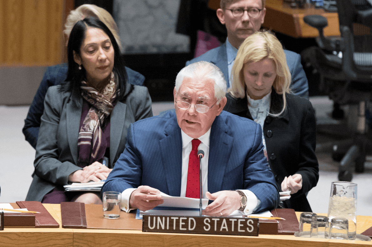 Rex Tillerson habla ante el Consejo de Seguridad de la ONU