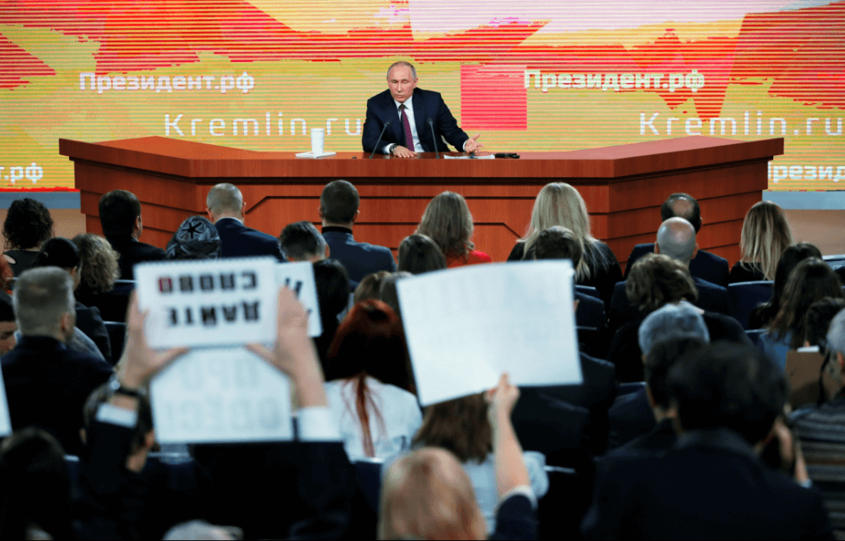 Vladimir Putin durante su tradicional rueda de prensa anual