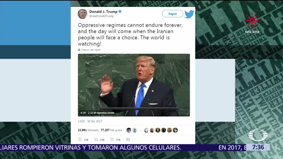 Trump usa Twitter para atacar al gobierno de Irán