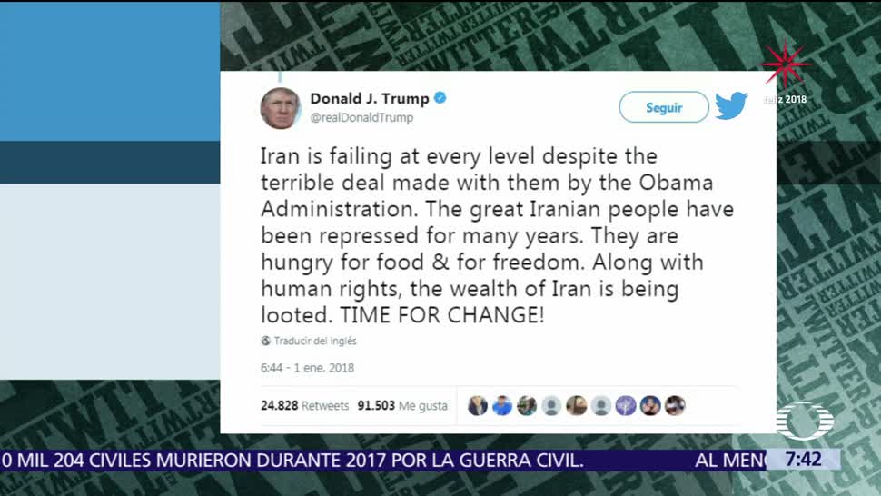 Donald Trump señala que tiempo de cambios en Irán