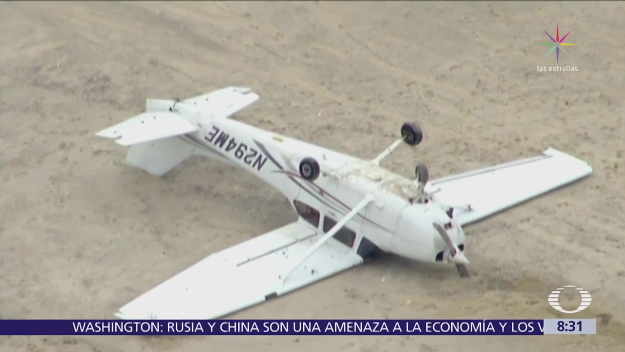 Avioneta se vuelca durante aterrizaje de emergencia en playa de Long Island
