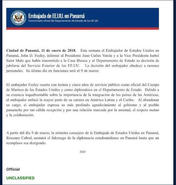 Comunicado de la embajada de EU en Panamá. (@nexnoticias)