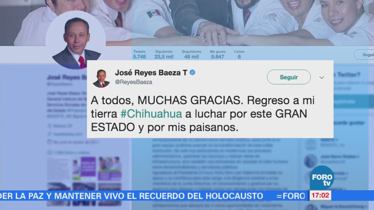 José Reyes Baeza deja dirección del ISSSTE para buscar senaduría