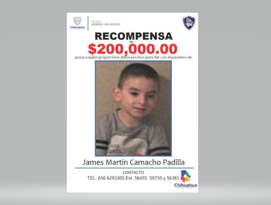 Ofrecen recompensa por el menor James Martin Camacho Padilla