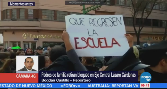 Retiran bloqueo de padres de familia en Eje Central y Belisario Domínguez